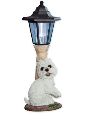 Solar Dog Lantern - Solar Powered Garden Decor - LED Light Resin Dog Sculpture